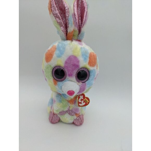 Ty Beanie Boo Bloomy plush bunny rabbit pink purple glitter eyes ears feet  12" - Picture 3 of 8